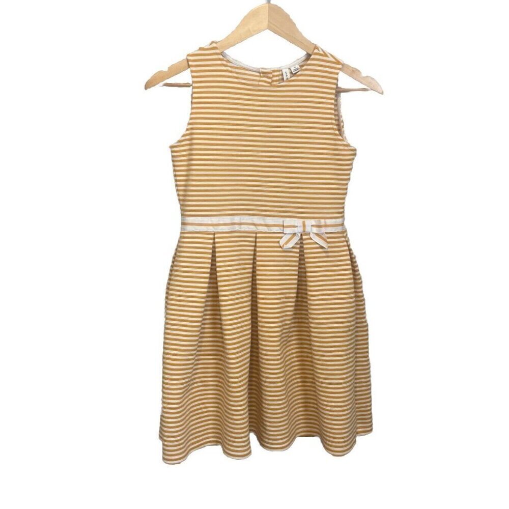 Janie and Jack Dress Size 12 mustard yellow jacquard Sundress Sleeveless Pleated